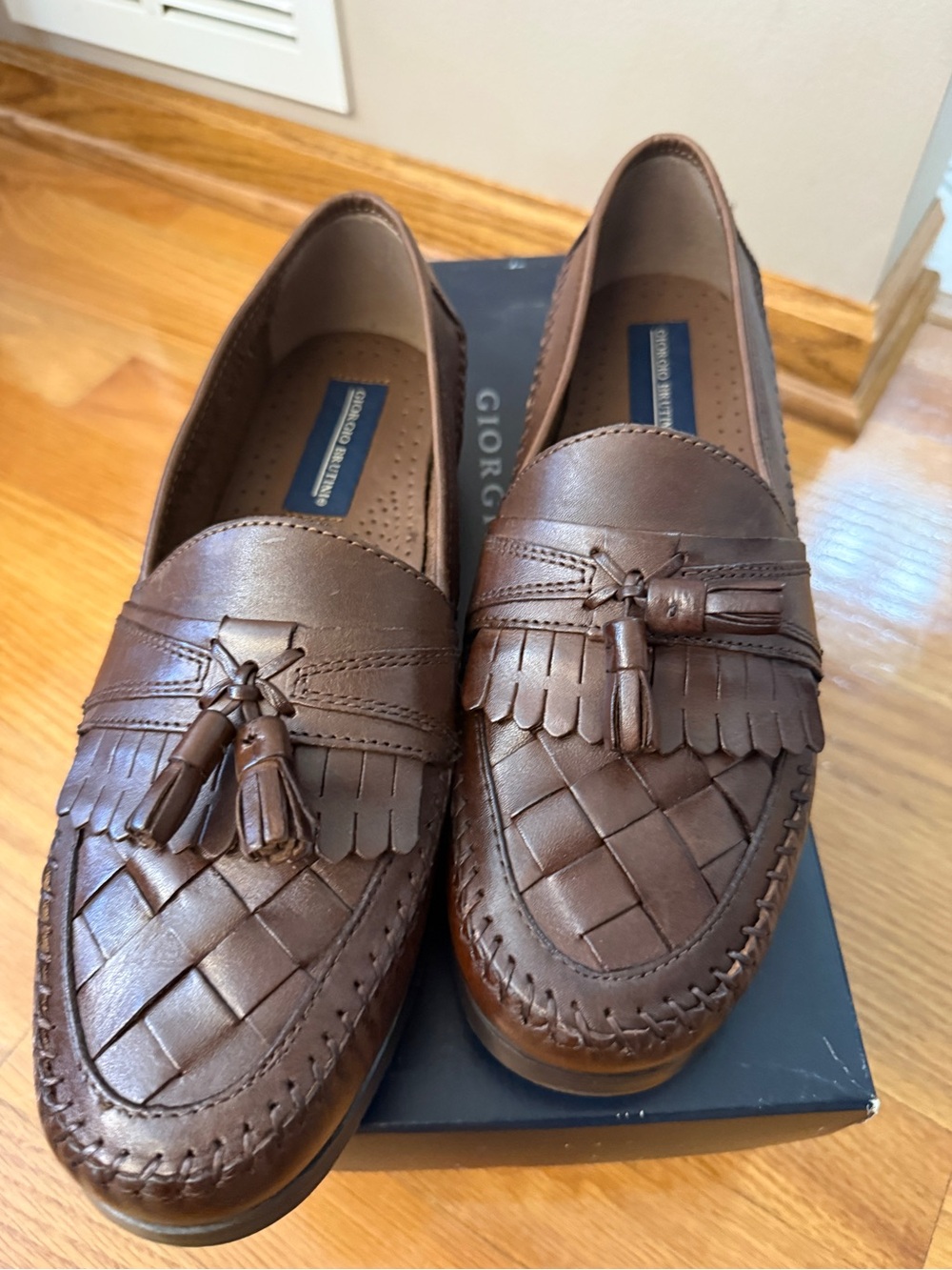 Giorgio Brutini Brown Woven Leather Tassel Loafers